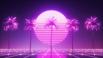 Purper neon gloeiend palmen synthwave lus video