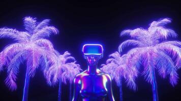 femelle personnage avec vr des lunettes synthwave boucle Contexte video