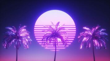 synthwave neon gloeiend palm bomen lus video