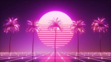 synthwave embrasé paume des arbres et Soleil boucle video