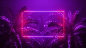 Purper neon kader en palm bomen lus video