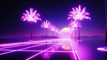 synthwave weg met palmen en zon lusvormige backdrop video