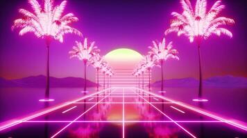 synthwave weg met palm bomen achtergrond video