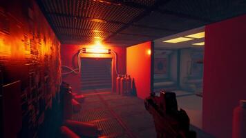 First person sci fi 3D animation space shooter with game over at the end. video