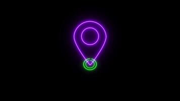 neon plats Karta stift pekare på gps Karta tracker animation. visas pekare för en Karta. looping animering av röd Karta plats stift studsande video