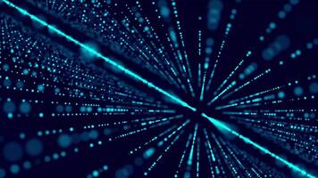 glühend Digital Cyber Welle gemacht von Partikel und Punkte bewegt sich auf ein Blau Hintergrund, groß Daten video