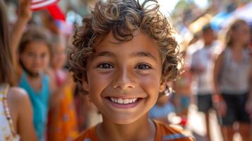 AI generated Young Boy Holding Small American Flag photo