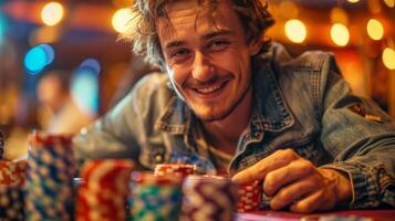 AI generated Man Smiling Playing Poker photo