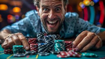 AI generated Man Smiling Playing Poker photo