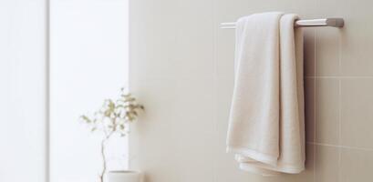 AI generated a towel rack sitting in a small white bathroom photo