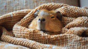 AI generated Small Rodent Resting on Blanket photo