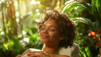 AI generated Woman in White Dress Sitting by Potted Plant photo