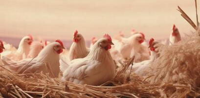 AI generated a small flock of chickens on hay photo