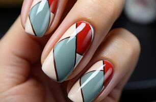 AI generated a white and red manicure with clear tips, a white one photo