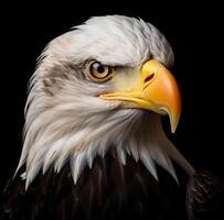 AI generated a closeup of an eagle with big beak in black background photo