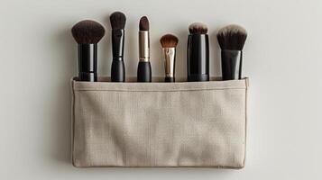 AI generated A minimalist shot of an unbranded makeup bag with simple and clean lines photo