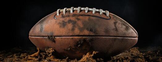 AI generated a dirty football is sitting on a dark background photo