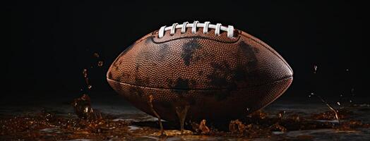 AI generated a dirty football is sitting on a dark background photo