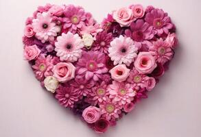 AI generated a pink flower heart arranged in pink flower motifs photo