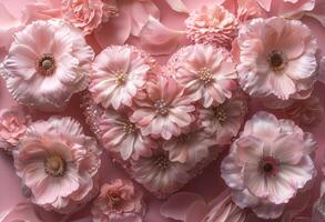 AI generated a pink flower heart arranged in pink flower motifs photo