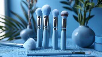 AI generated A clean and sophisticated image of a set of unbranded cosmetic brushes photo