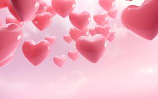 AI generated a pink background with a bunch of hearts flying up in the air photo