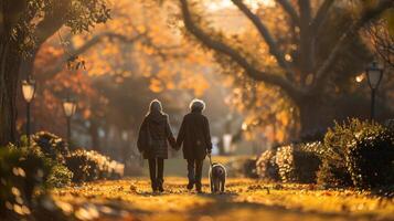 AI generated A Man and a Woman Walking a Dog Through a Park photo