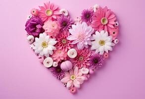 AI generated flower hearts on pink background photo