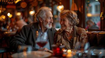 AI generated Man and Woman Sitting at Restaurant Table photo