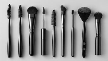 AI generated unbranded makeup tools like tweezers, eyelash curlers, and brow brushes photo