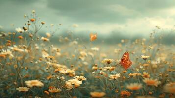 AI generated A minimalist photograph of a summer meadow, with wildflowers swaying in the breeze photo