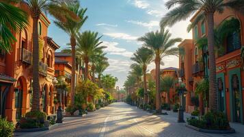 AI generated Palm Tree-Lined Street With Parked Cars photo