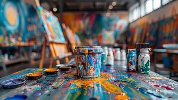 AI generated Jar Filled With Paint on Table photo