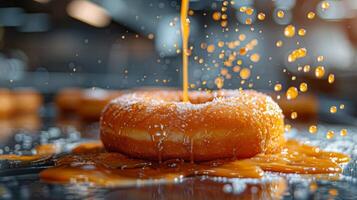 AI generated Glazed Donut Being Poured With Syrup photo