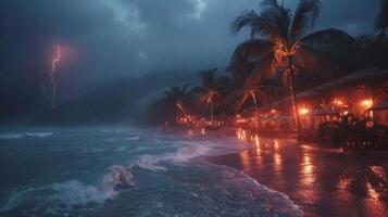 AI generated People Walking on Beach in Rain photo