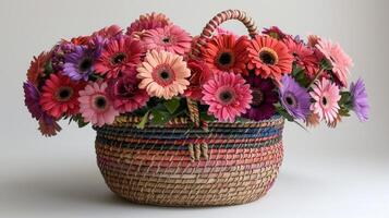 ai generado cesta lleno con vistoso flores foto