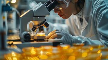 AI generated Person in Lab Holding Microscope and Glasses photo