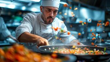 AI generated Man Cooking Food in a Large Kitchen photo