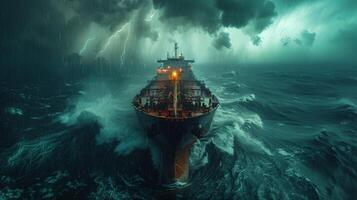 AI generated Large Ship Sailing in Vast Ocean photo