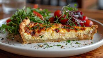 AI generated White Plate With Quiche Slice photo