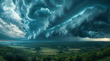 ai generado grande campo de verde césped debajo nublado cielo foto