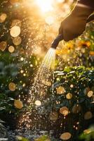 AI generated Person Watering Plants in Garden photo