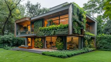 AI generated House Covered in Windows and Plants photo