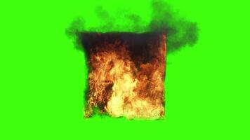 Fire is burning the room on green background with alpha channel video