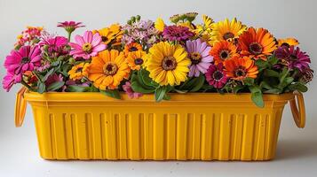 AI generated Colorful Flowers in Yellow Container photo