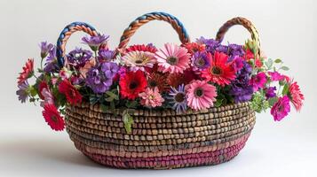 AI generated Basket Filled With Colorful Flowers photo