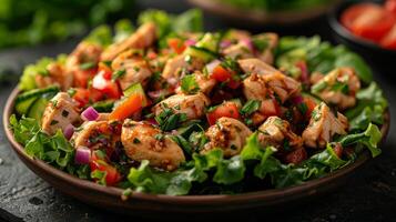 AI generated Plate of Chicken Salad With Lettuce and Tomatoes photo