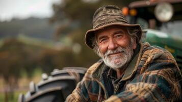 AI generated Man Sitting on Tractor in Front of Tractor photo