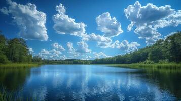 AI generated Body of Water Surrounded by Trees and Clouds photo