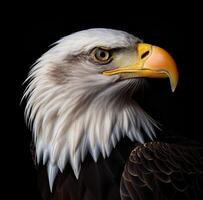AI generated a black background contains a bald eagle's head photo